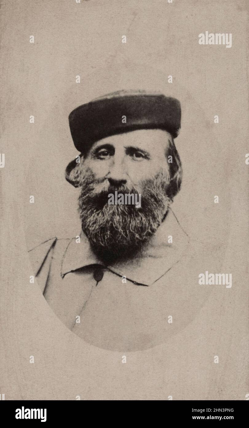 Ritratto di Giuseppe Garibaldi. Giuseppe Maria Garibaldi (1807 – 1882) è stato un generale italiano, patriota e repubblicano. 1860s Ha contribuito alla Ita Foto Stock