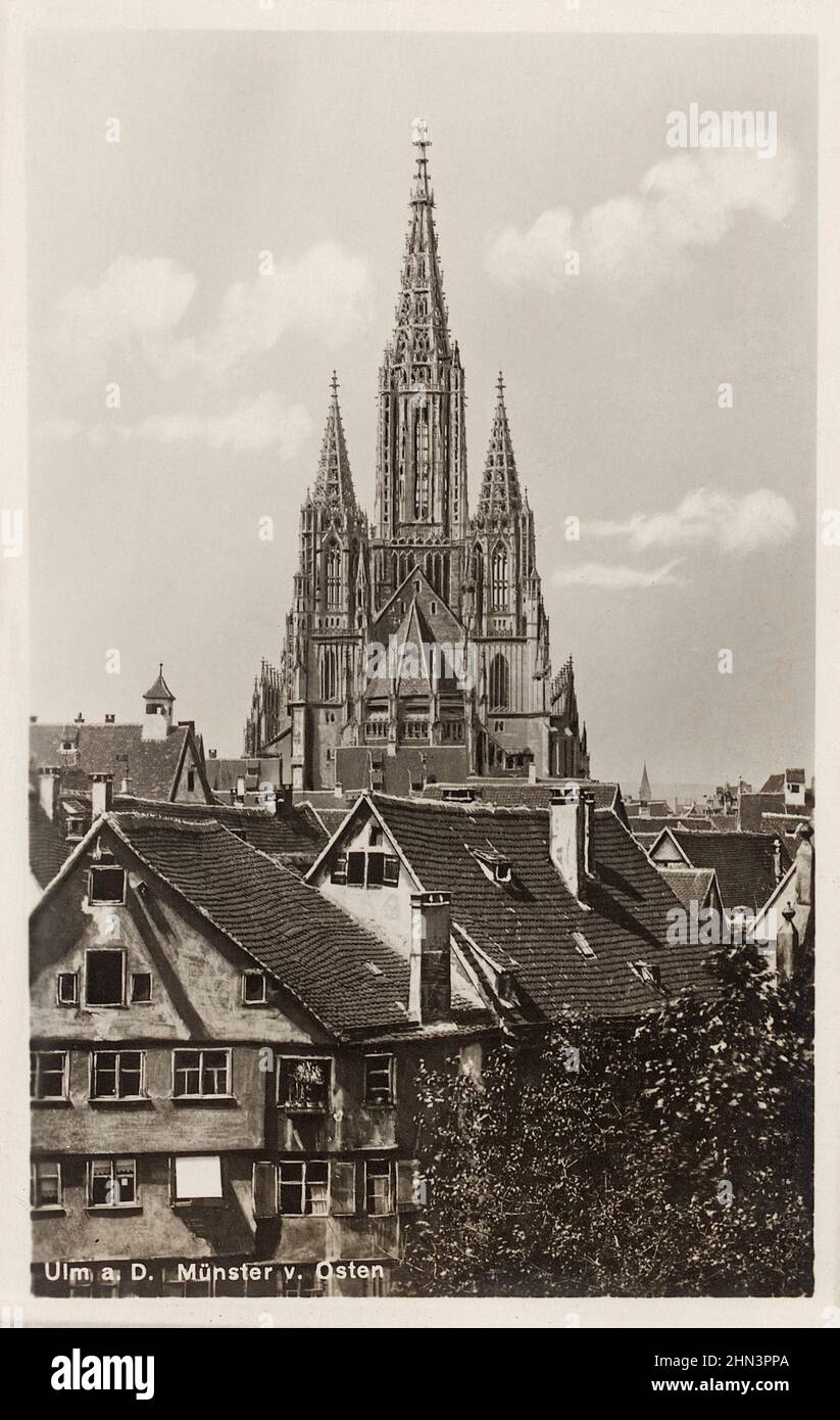 Cartolina tedesca d'epoca di Ulmer Münster (Ulm Minster). Ulm, Germania. 1911-1923 Foto Stock