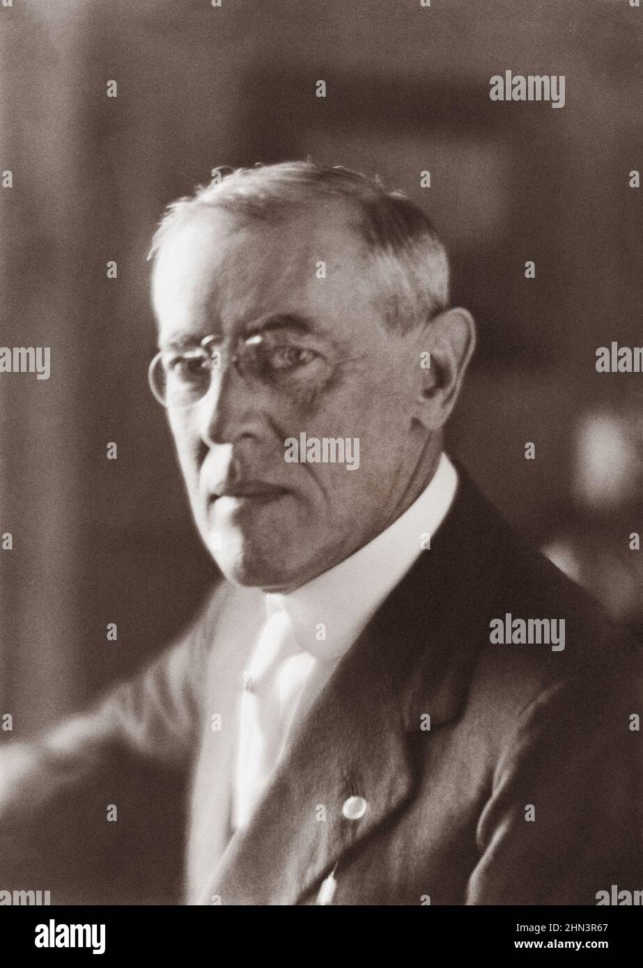Ritratto del presidente Woodrow Wilson. Thomas Woodrow Wilson 1919 (1856 – 1924) è stato un politico e accademico americano che è stato presidente del 28th Foto Stock