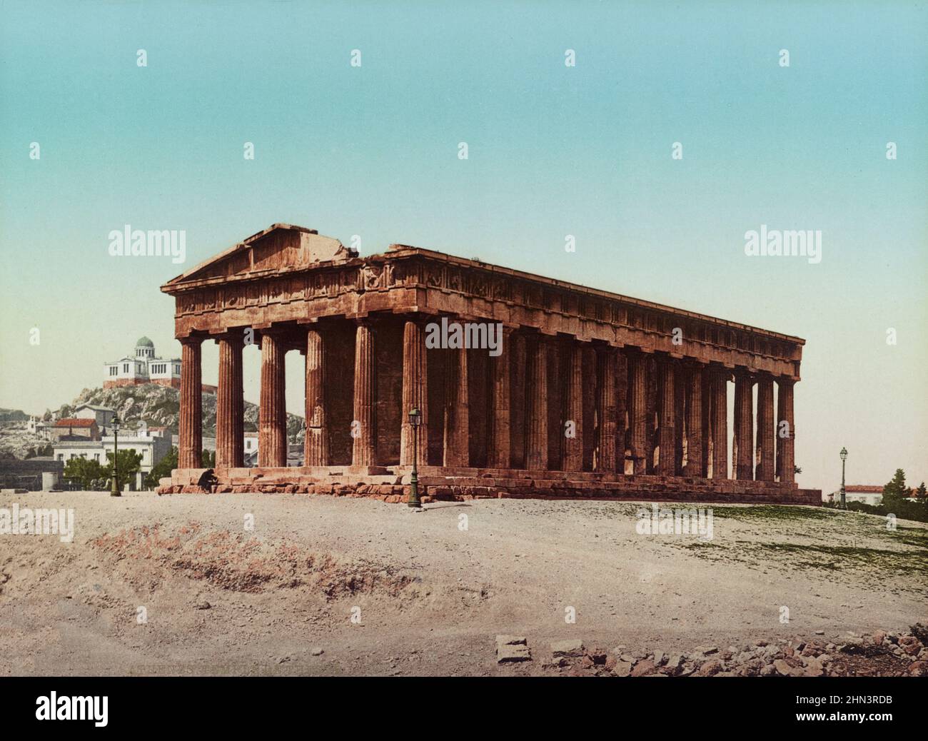Cartolina vintage a colori del Tempio di Efesto (Efaisteion). 19th secolo. Il Tempio di Efesto o Efaisteione (precedentemente chiamato per errore il Th Foto Stock