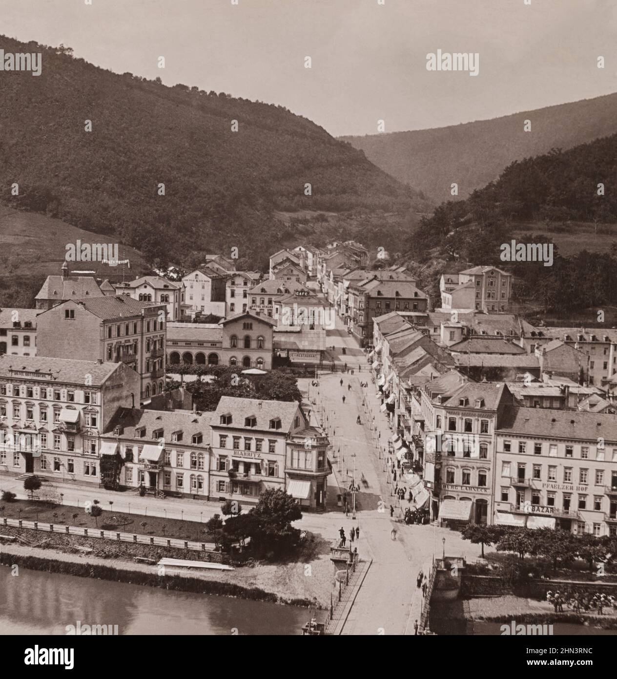 Foto d'epoca della vista panoramica di Baden-Baden. Germania. 1900s Foto Stock