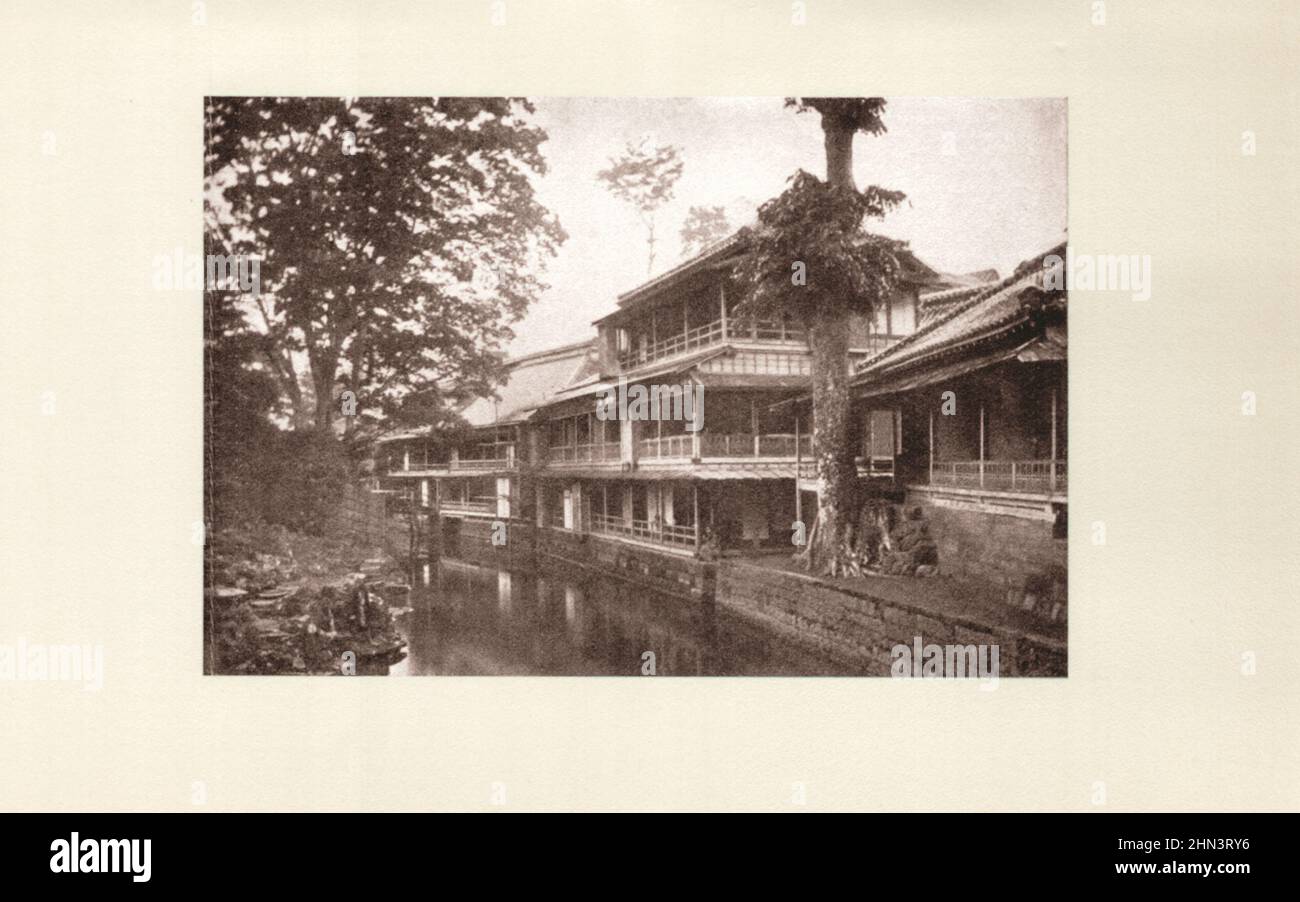 Illustrazione d'epoca della casa da tè Oji a Tokyo. Illustrazione del libro di 1904 Foto Stock