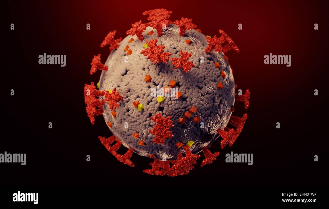 Modello dettagliato del virus del coronavirus. 3D rendering. Foto Stock