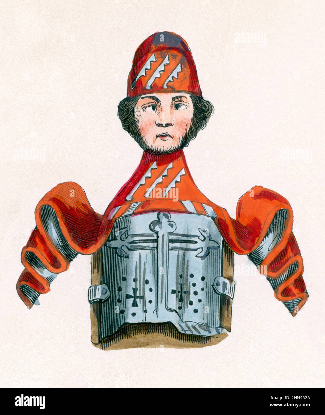 Media Edad. Francia. Soldado con caperuza y loriga. Grado de 1860. Foto Stock