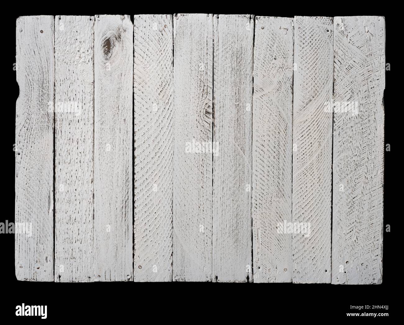 Sfondo bianco in legno isolato su nero Foto Stock