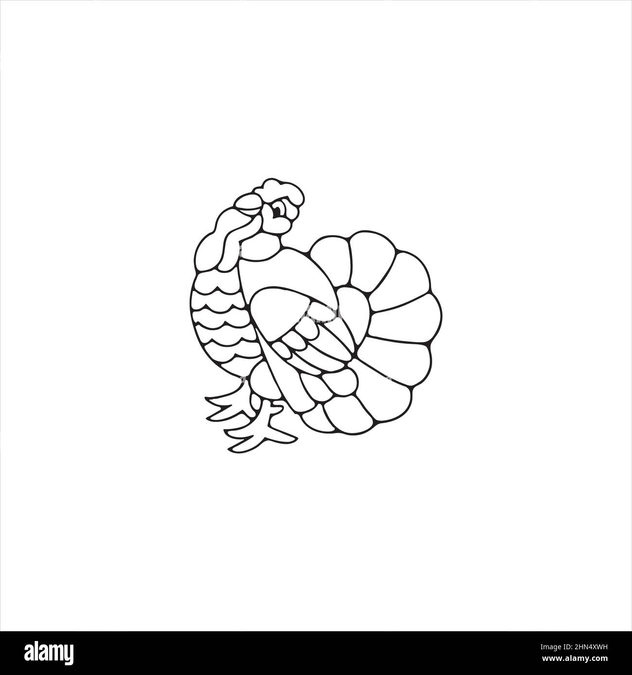 Uccello tacchino. Illustrazione vettoriale. Colore bianco e nero. Simbolo del giorno del ringraziamento. Illustrazione Vettoriale