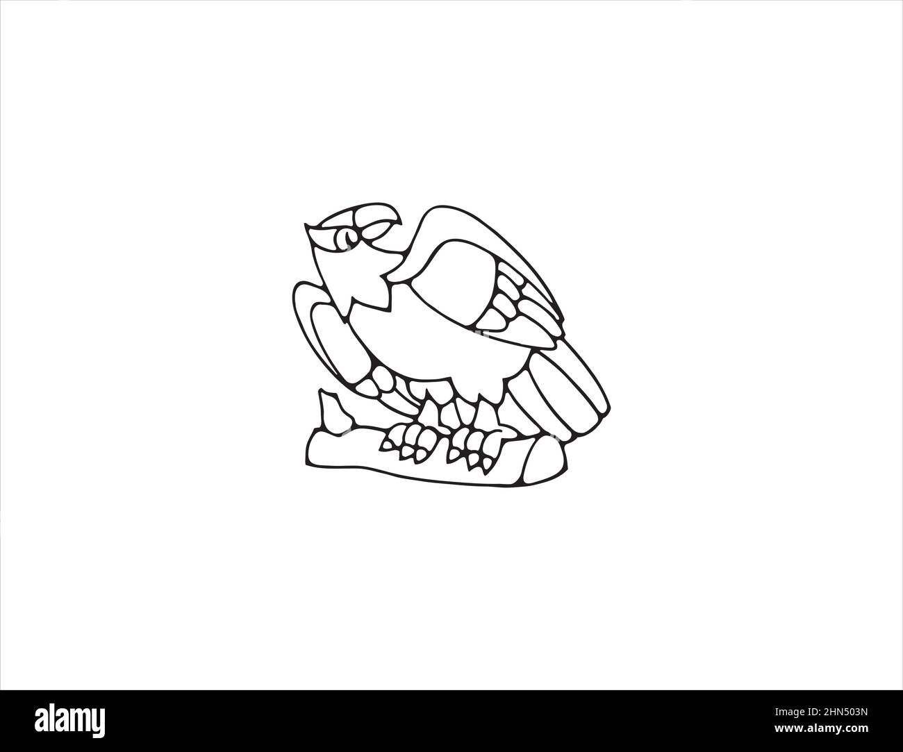 Aquila seduta su un ramo. Simbolo di libertà. Illustrazione vettoriale isolata in bianco e nero. Illustrazione Vettoriale