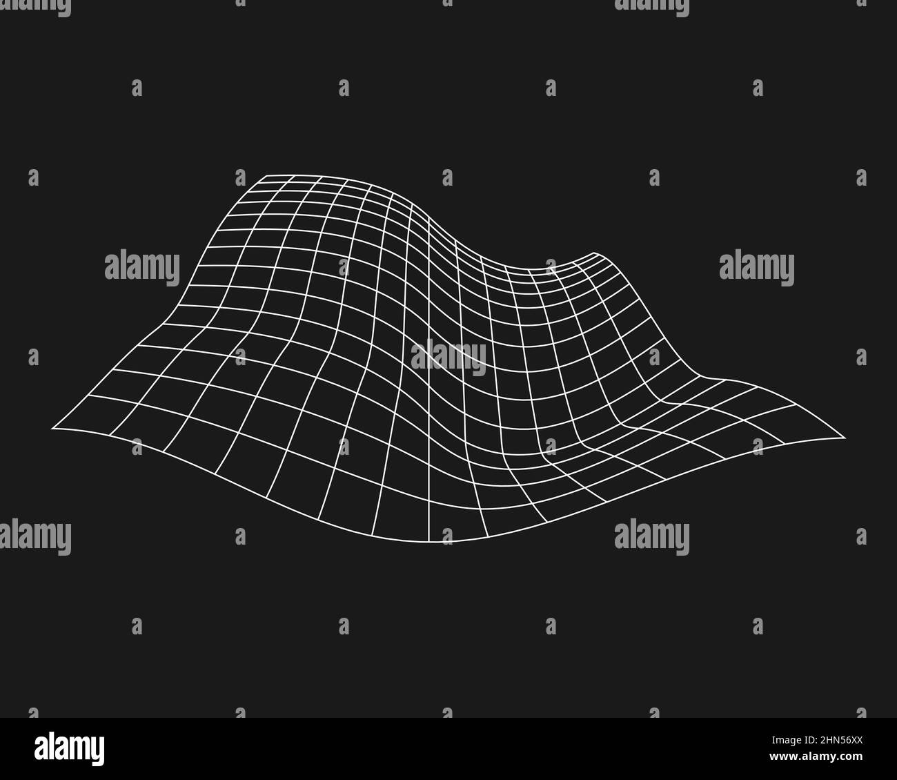 Cyber griglia distorta, elemento di design retro punk. Griglia della geometria a reticolo su sfondo nero. Illustrazione vettoriale Illustrazione Vettoriale