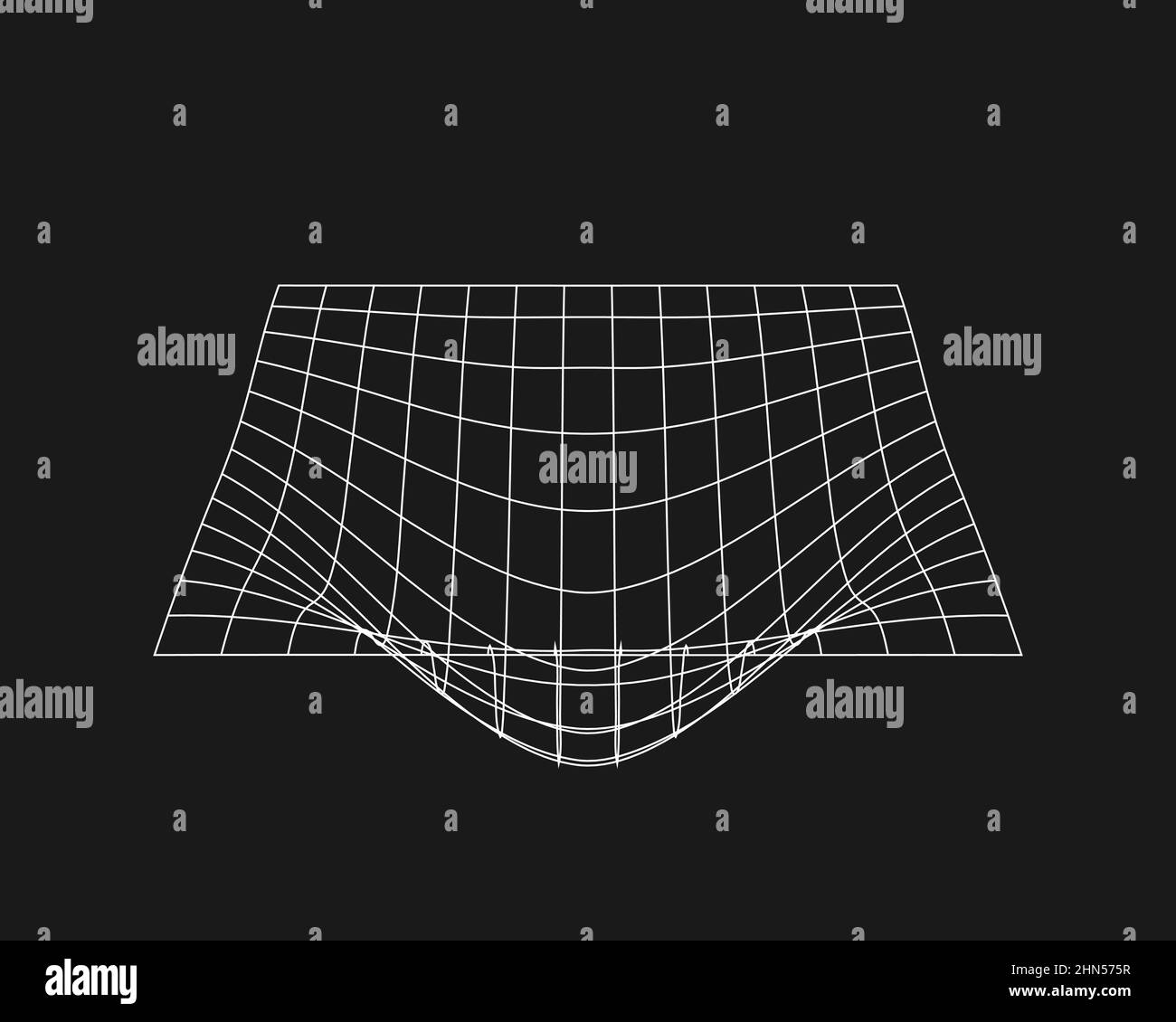 Cyber griglia distorta, elemento di design retro punk. Griglia della geometria a reticolo su sfondo nero. Illustrazione vettoriale Illustrazione Vettoriale