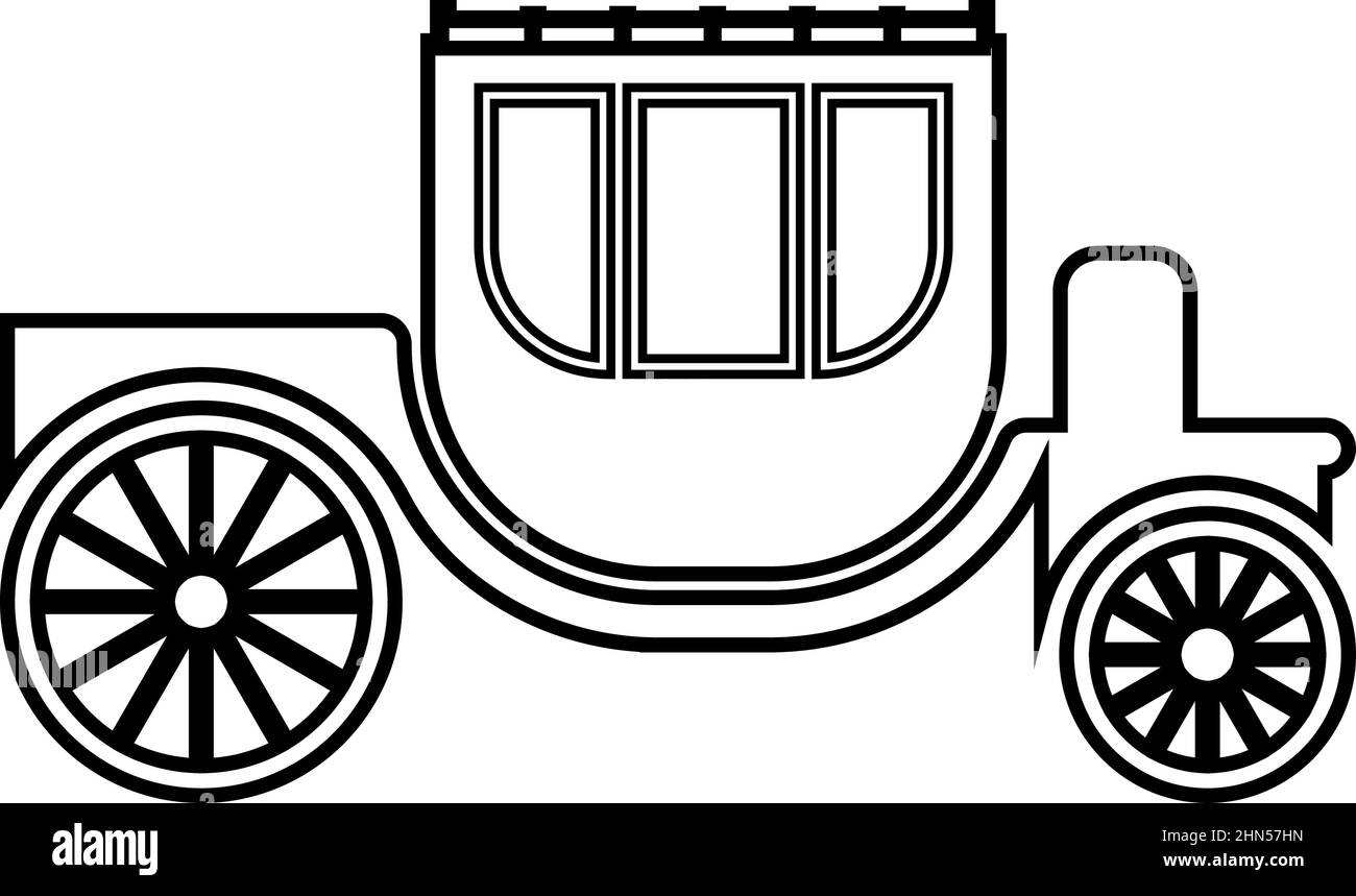 Carrello brougham carrello eleganza trasporto vintage stile contorno linea icona nero colore vettore illustrazione immagine sottile stile piatto semplice Illustrazione Vettoriale