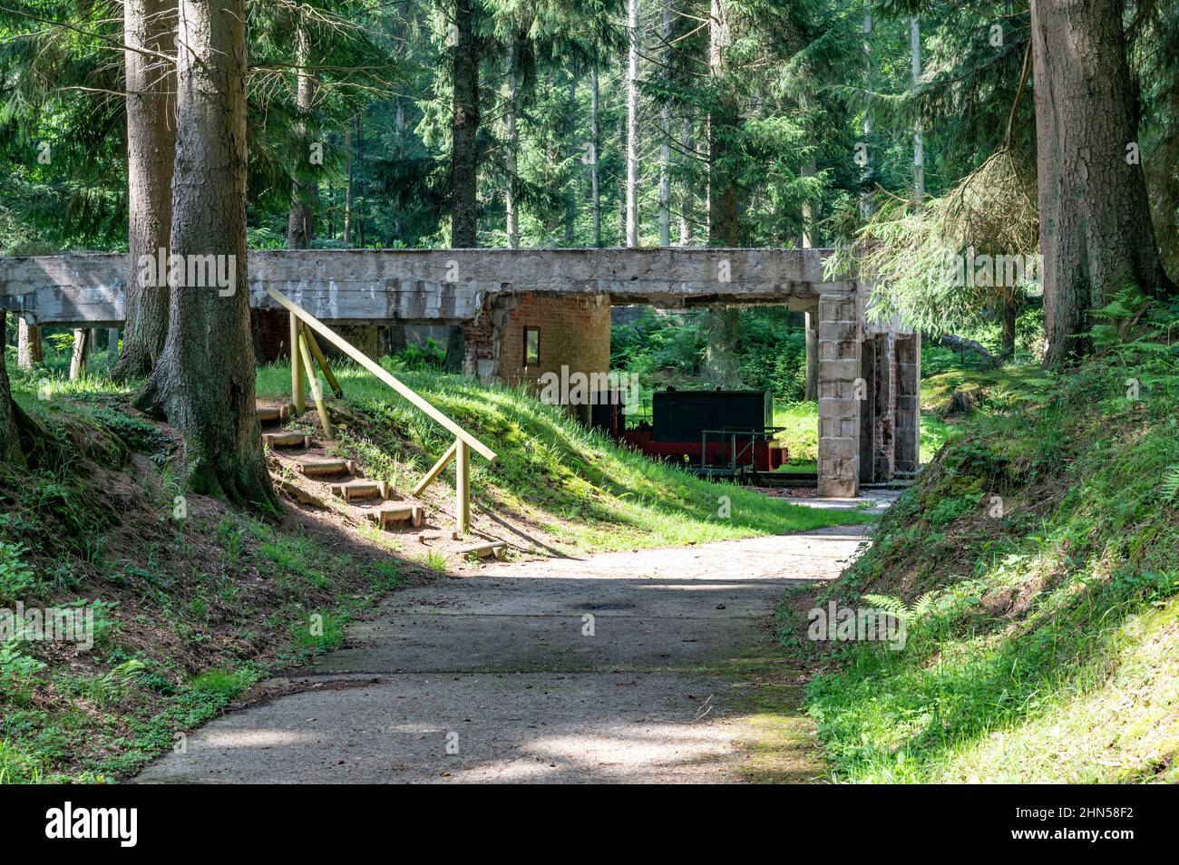 Nel 1943, i tedeschi costruirono una base di lancio per il loro razzo V-1 nei boschi nei pressi di Ardouval, 20 km. A sud di Dieppe. Oggi, il sito è un monumento commemorativo del WW II Foto Stock Nel 1943, i tedeschi costruirono una base di lancio per il loro razzo V-1 nei boschi nei pressi di Ardouval, 20 km. A sud di Dieppe. Oggi, il sito è un monumento commemorativo del WW II Foto Stock