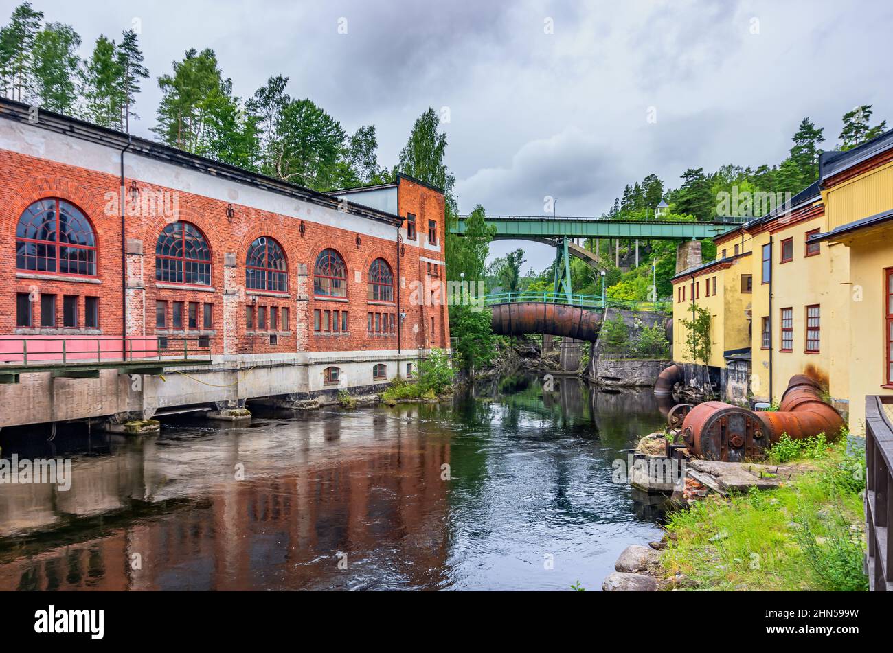 Architettura industriale storica, oggi parte del centro di Dalsland presso il canale di Dalsland a Haverud, Dalsland, Västra Götalands Län, Svezia. Foto Stock