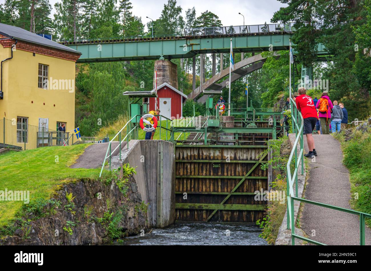Haverud, Dalsland, Västra Götalands Län, Svezia: Il sistema di chiusura nel canale di Dalsland a Haverud, vicino a Mellerud, è composto da quattro serrature. Foto Stock