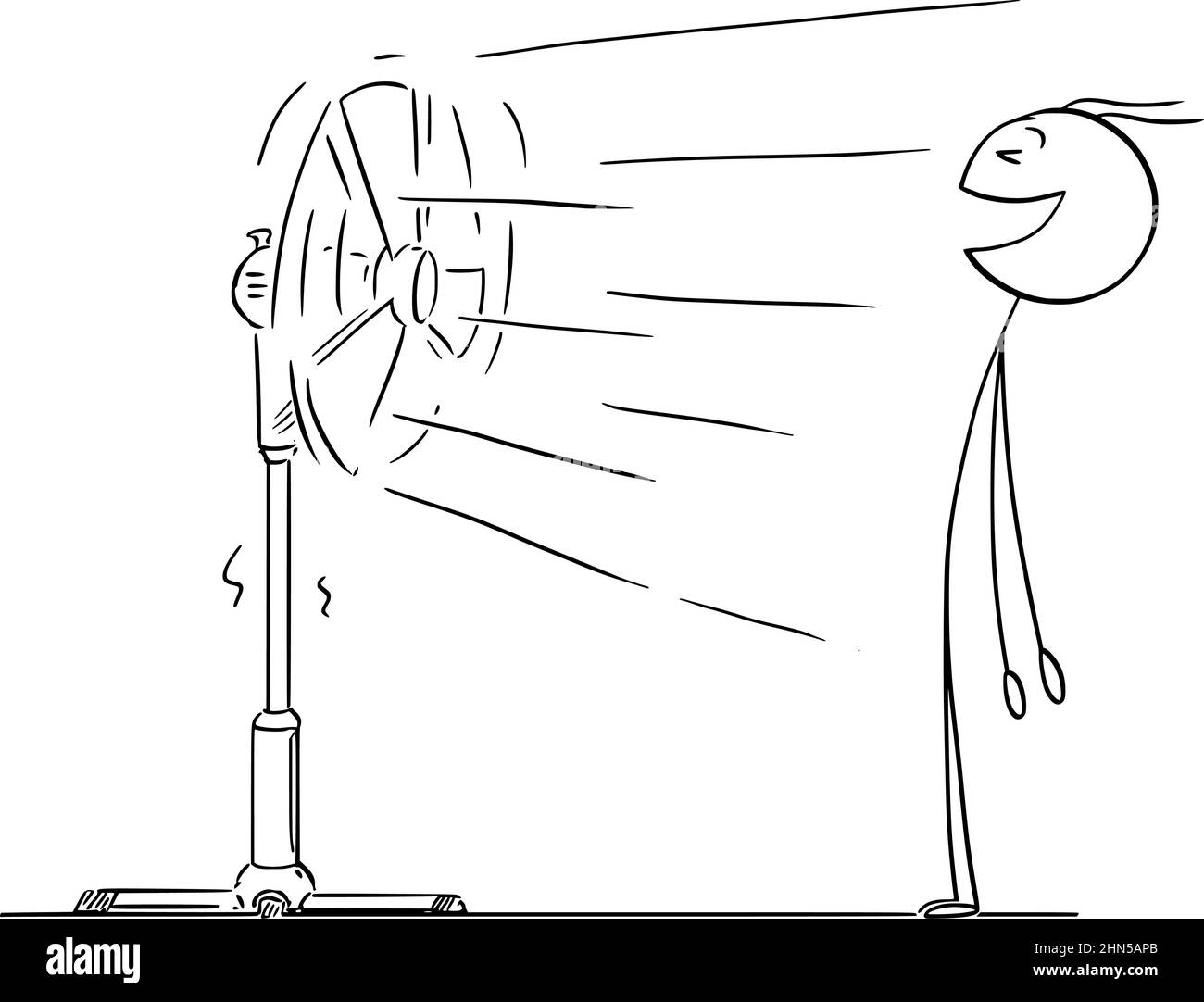 Persona che gode di aria fredda da ventilatore o ventilatore, Vector Cartoon Stick Figura Illustrazione Illustrazione Vettoriale