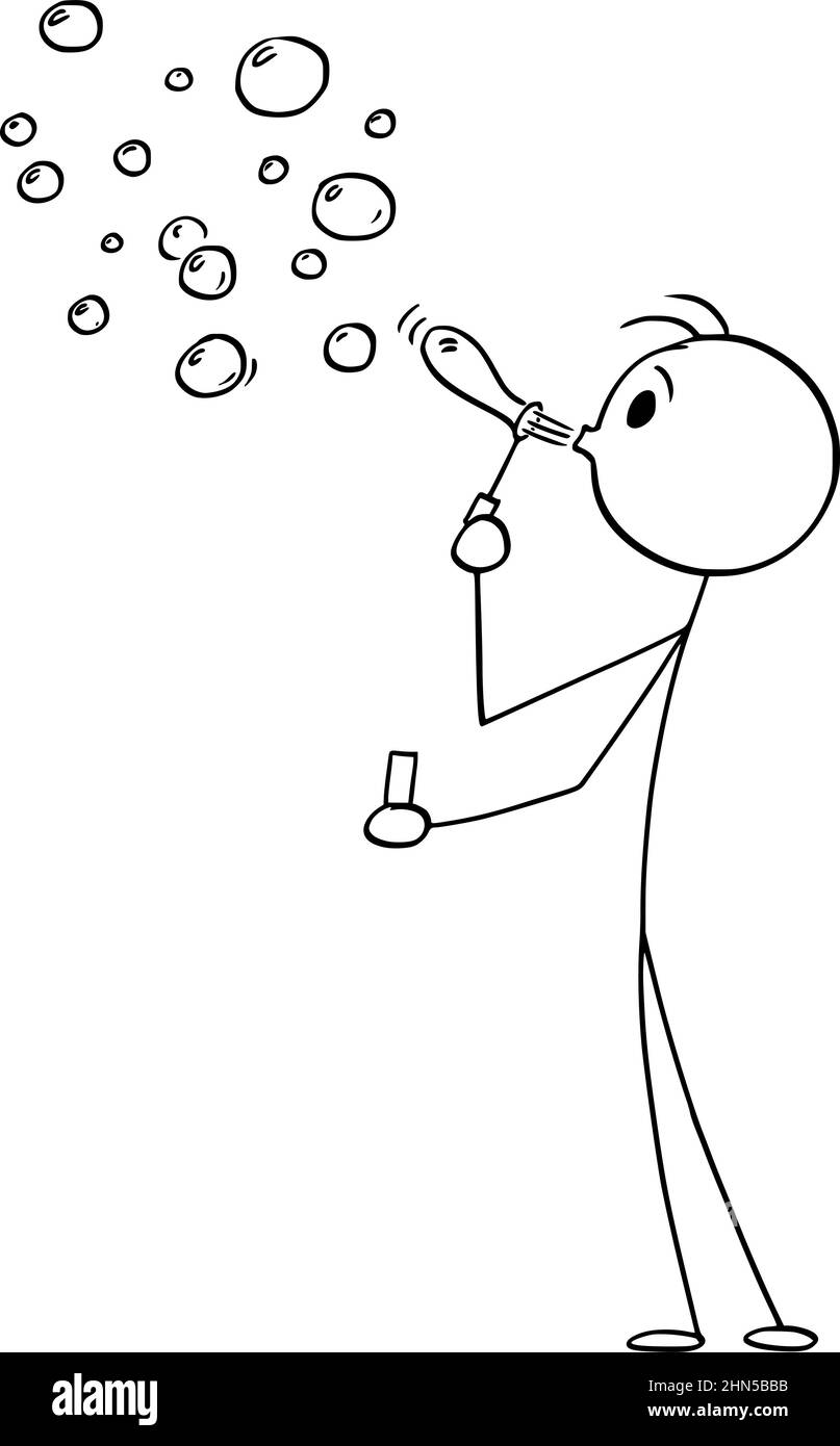 Persona che soffia bolle di sapone, Vector Cartoon Stick Figura Illustrazione Illustrazione Vettoriale