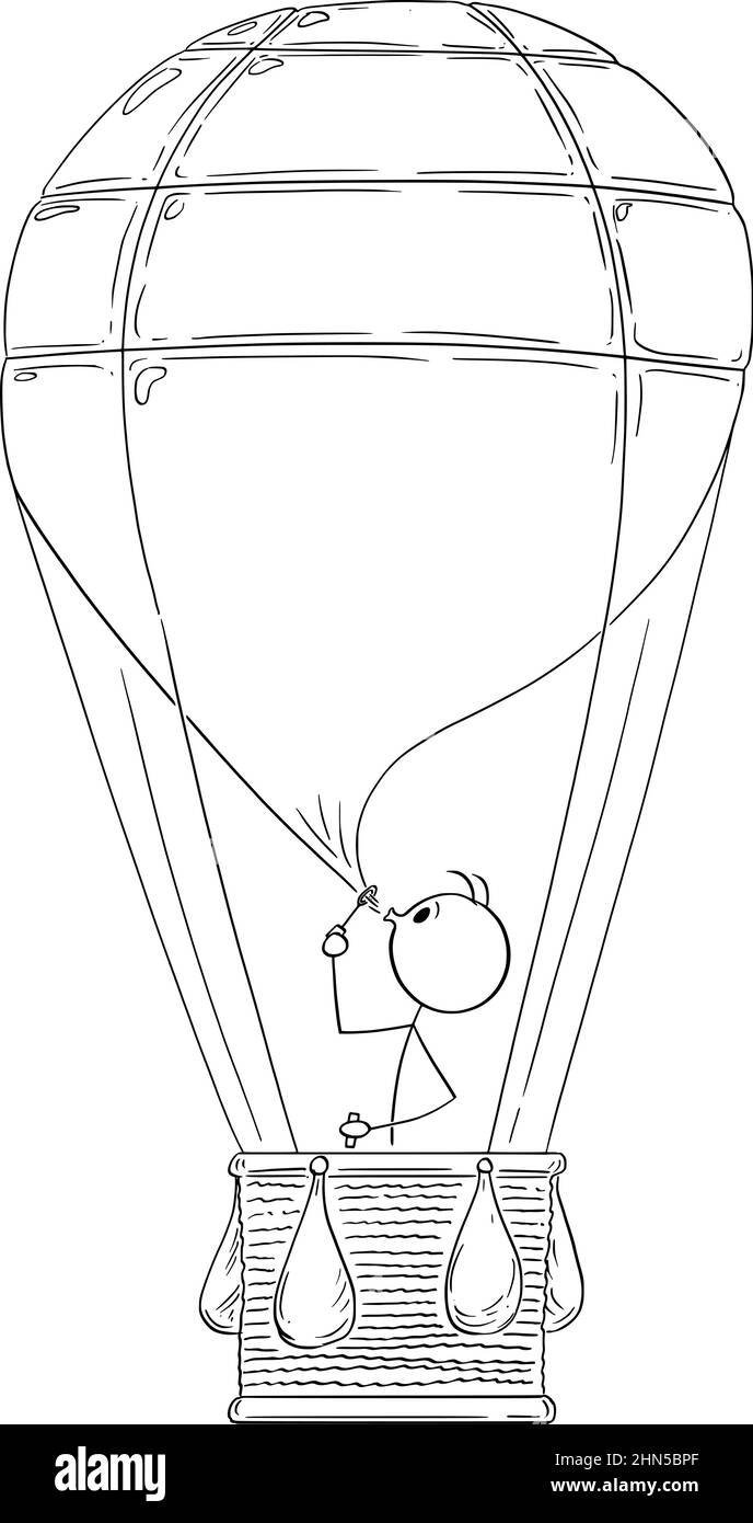 Persona che Flying in palloncino in aria da bolla di sapone , Vector Cartoon Stick Figura Illustrazione Illustrazione Vettoriale
