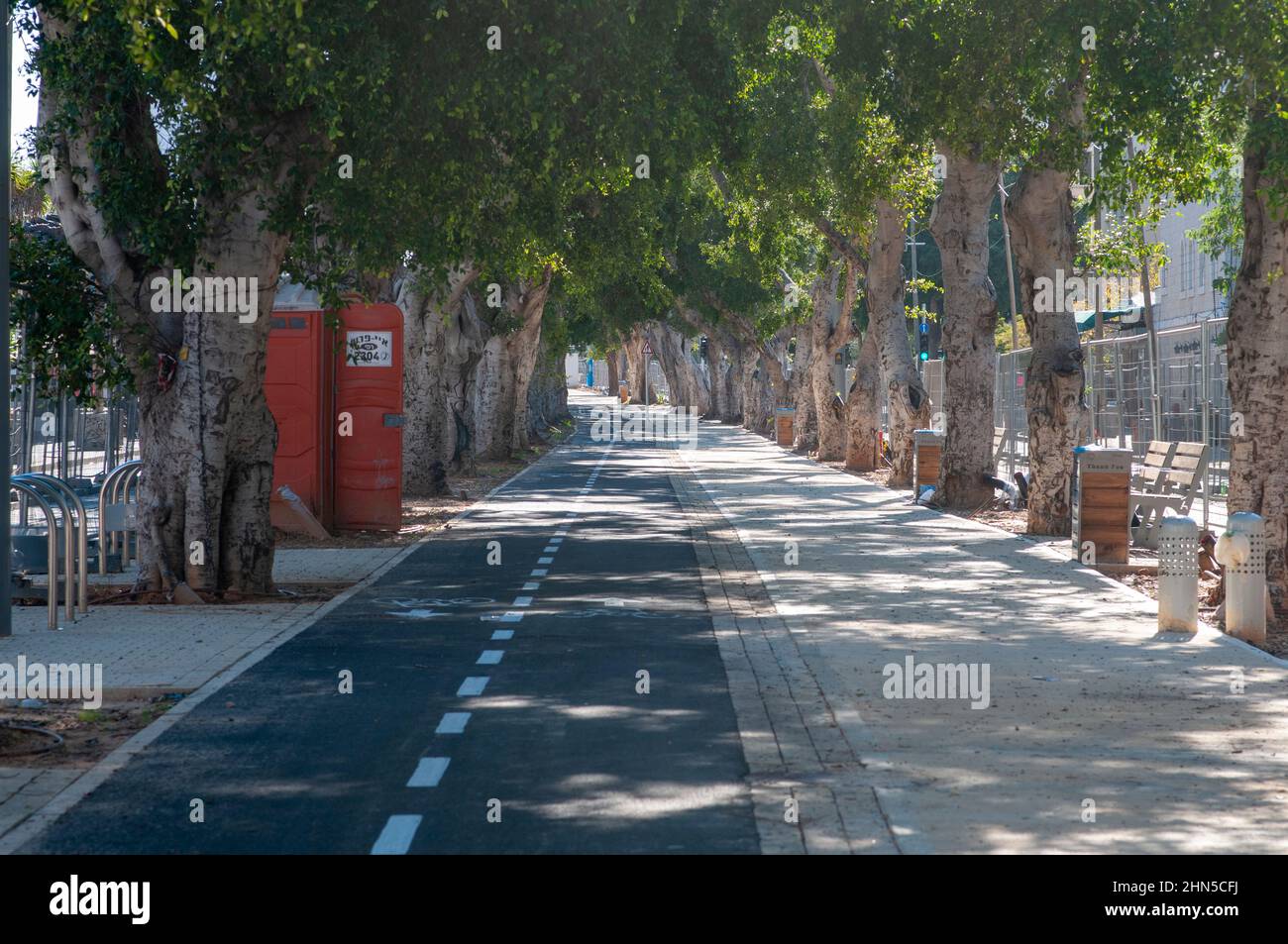 Jaffa, Tel Aviv, Israele. Come parte della costruzione della linea rossa del Light Rail System, è stata costruita una corsia di bicicletta intermittente. Photograpg Foto Stock