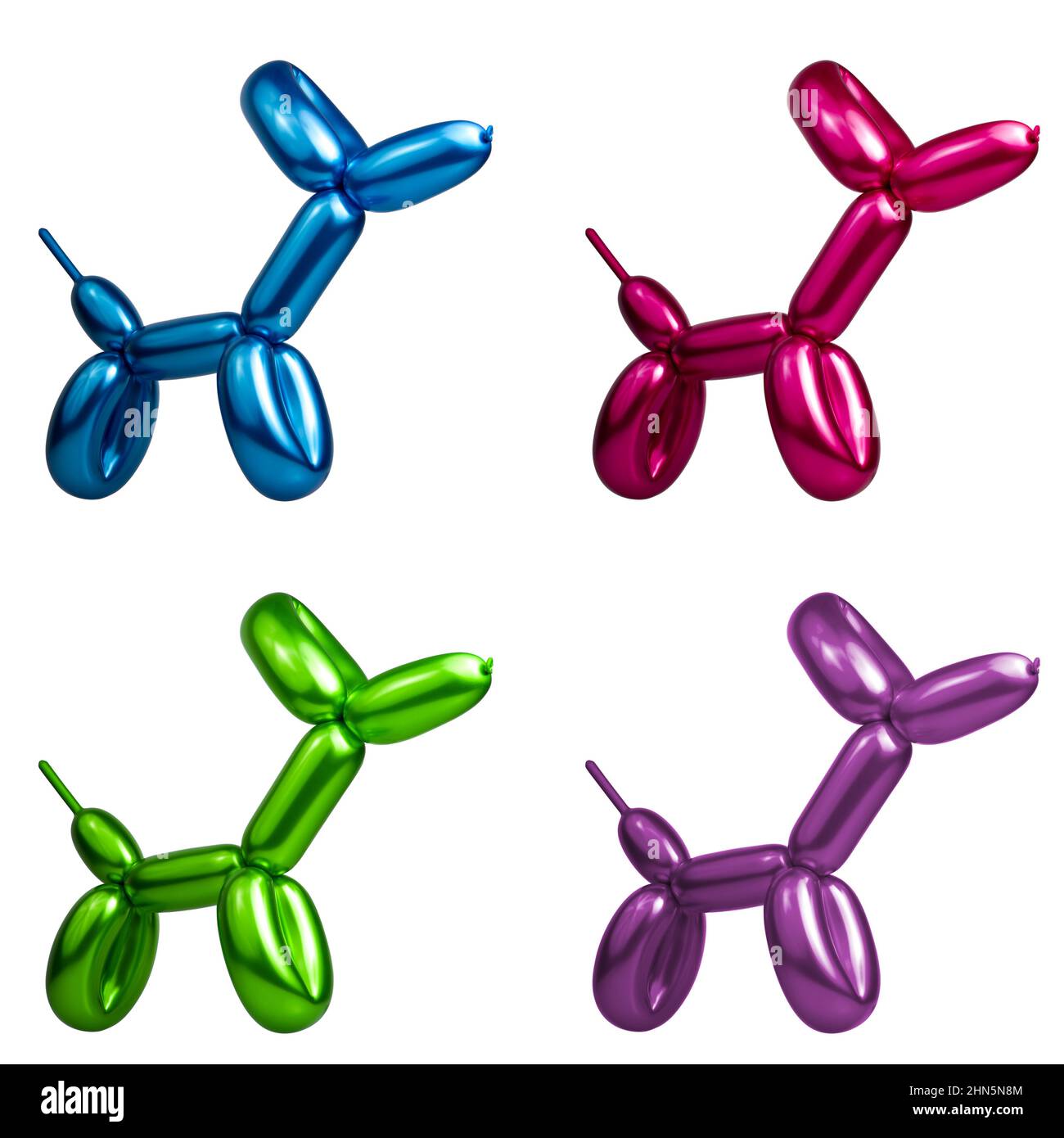 Brillante collage lucido di molti cani da palloncino figura multicolore isolato sullo sfondo bianco Foto Stock