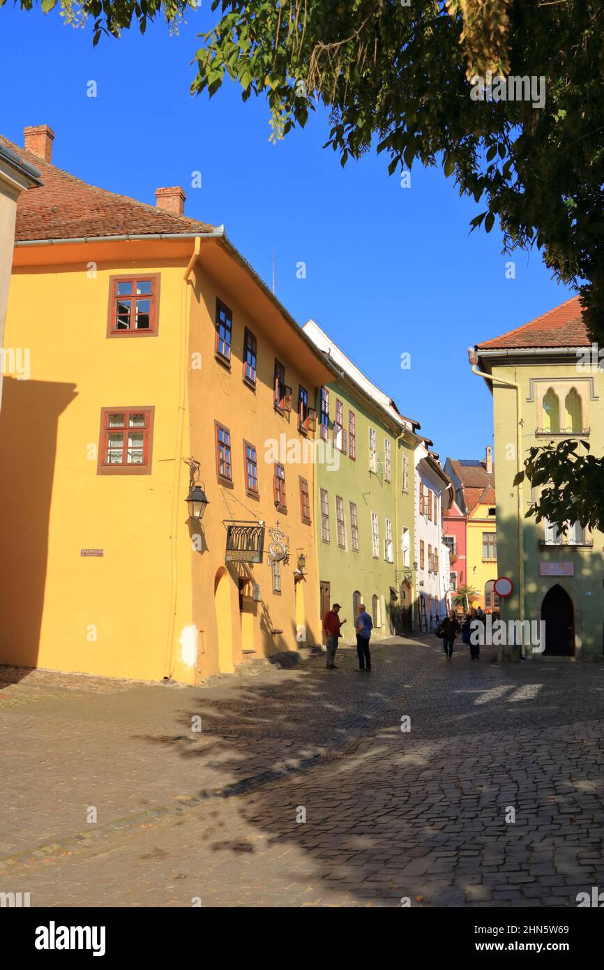 7 2021 settembre - Sighisoara, Schäßburg, Romania: La Casa di Vlad Dracul in Transilvania al sole del mattino Foto Stock