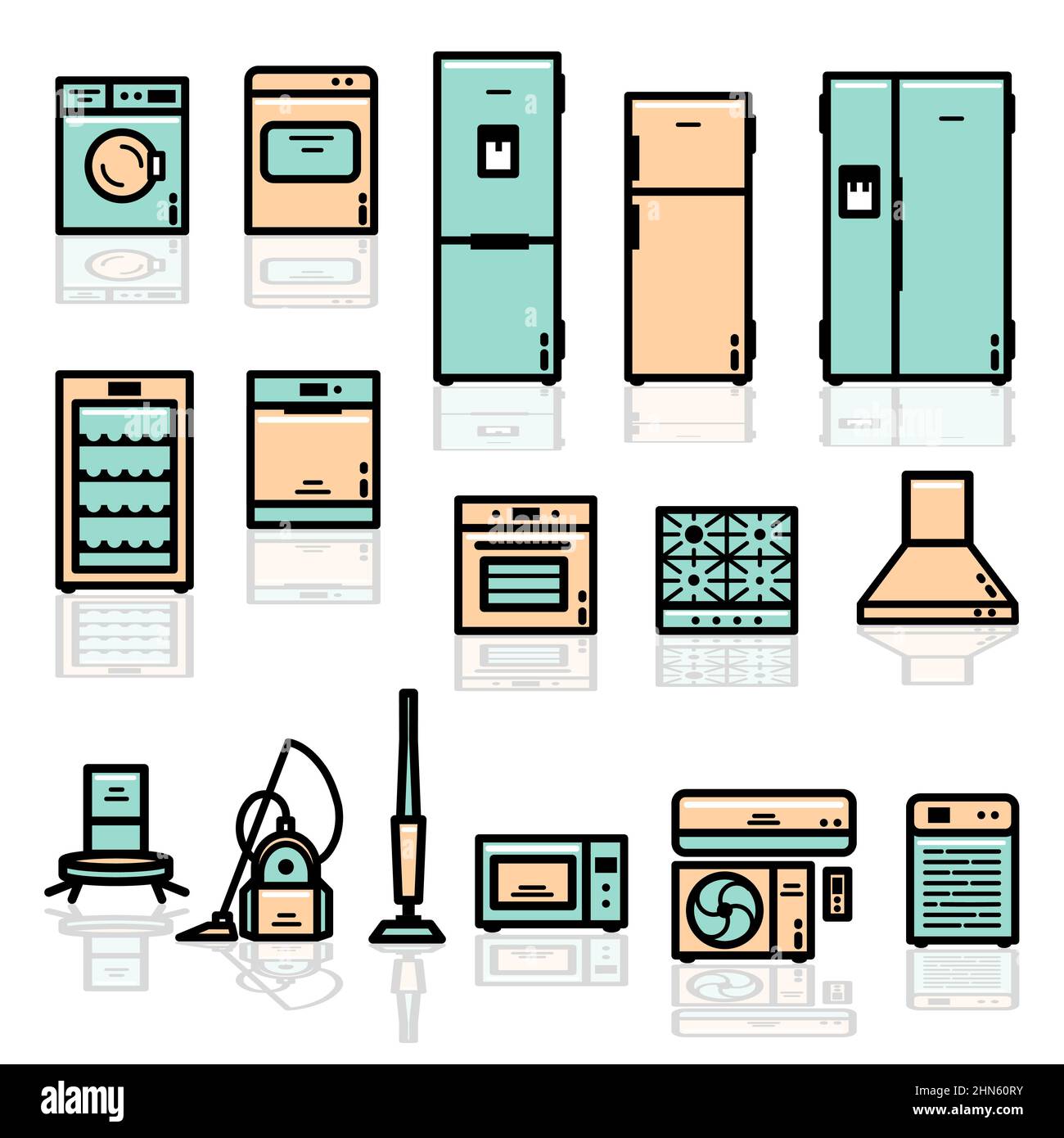 Set di icone linea colore stile cartoon Home Appliances con tratto modificabile. Illustrazione vettoriale Illustrazione Vettoriale