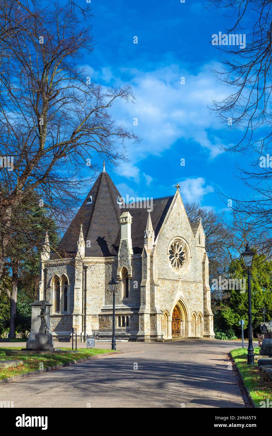 Dissenters Chapel progettato da William Haywood al City of London Cemetery and crematorium, Manor Park, Newham, Londra, Regno Unito Foto Stock