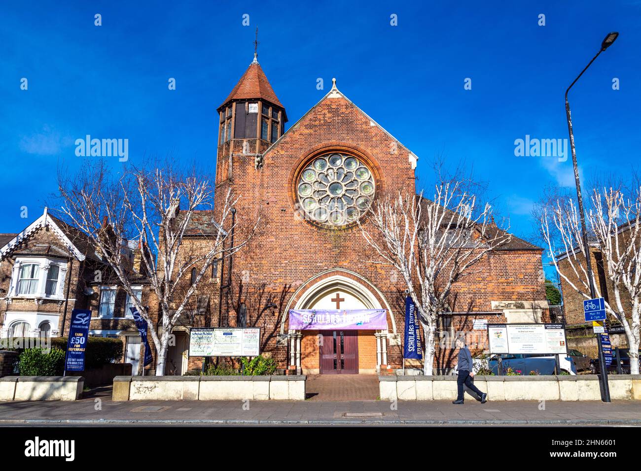 Esterno della Chiesa Battista di Woodgrange del tardo 19th secolo su Romford Road, Forest Gate, Newham, Londra, Regno Unito Foto Stock