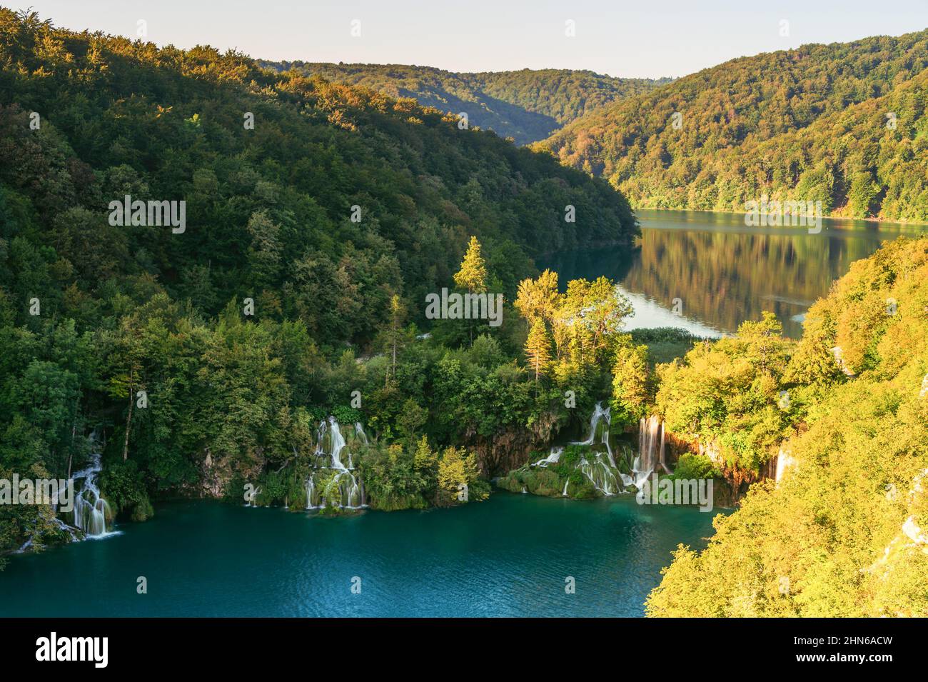 Vista mozzafiato nel Parco Nazionale dei Laghi di Plitvice .Croazia Foto Stock