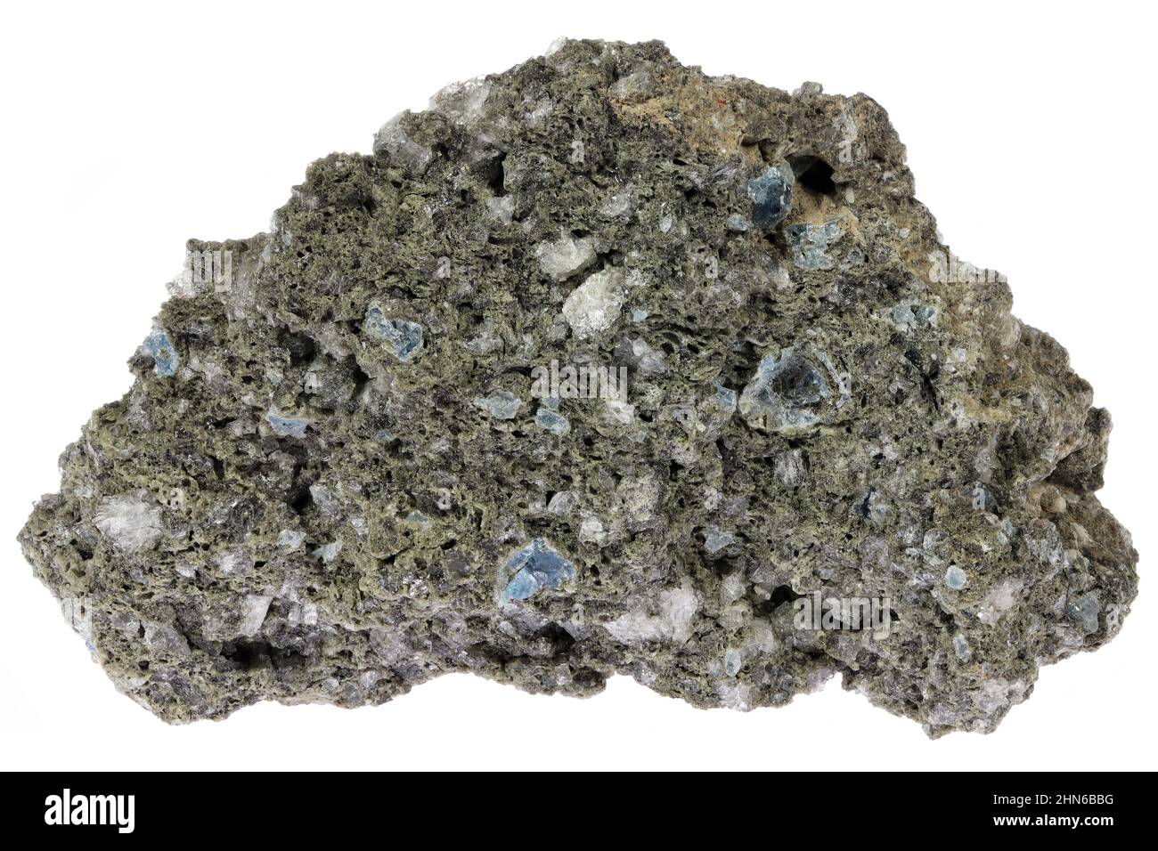 Lava con alcuni hauyne del Mendig, Germania isolato su sfondo bianco Foto Stock