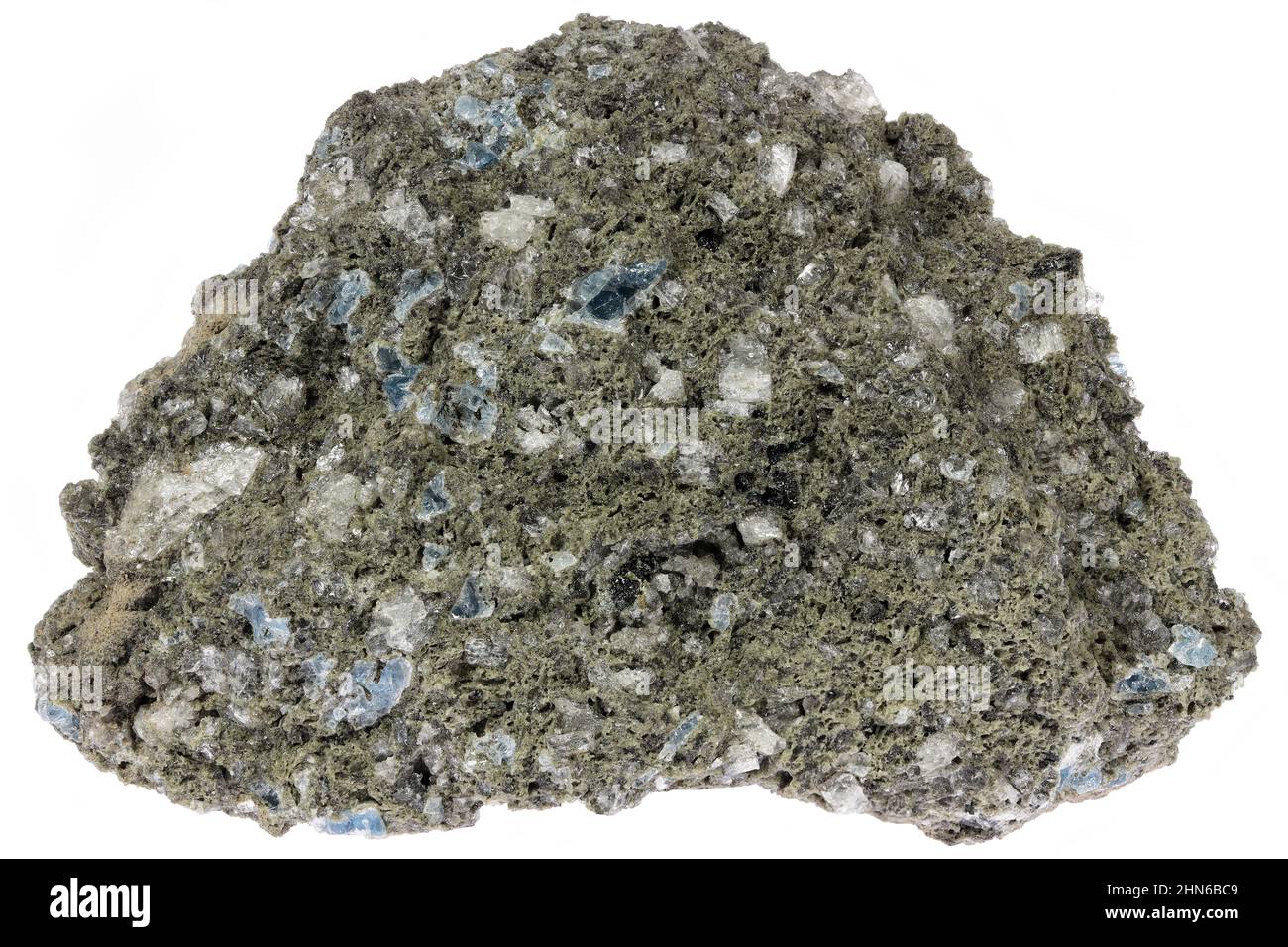 Lava con alcuni hauyne del Mendig, Germania isolato su sfondo bianco Foto Stock