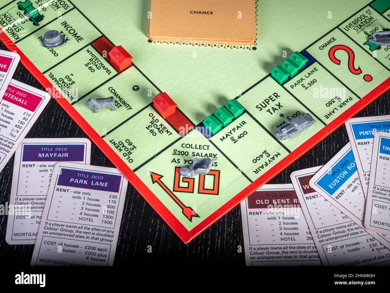 Passare Vai su un tavolo Monopoly durante un gioco Foto Stock