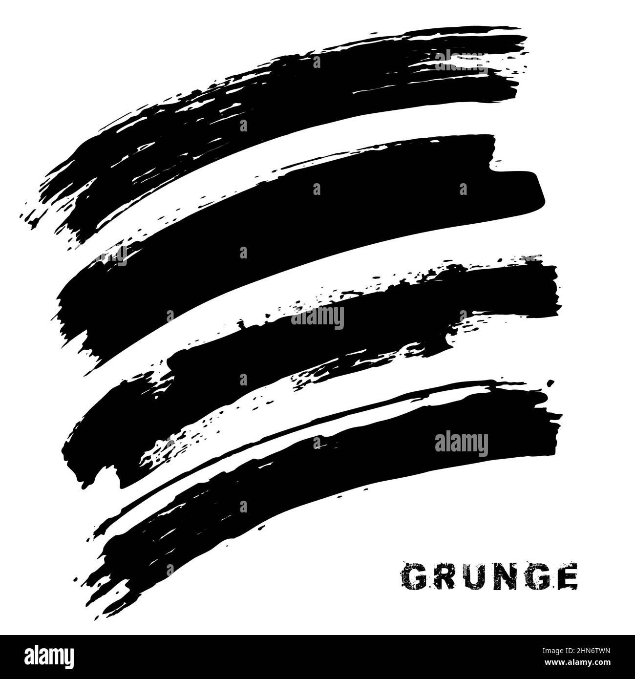 Strisce di vernice curvilinee con grunge nero. Tratto di pennello secco vettoriale. Striscione testurizzato. Collezione di pennelli neri. Elemento di design artistico sporco Illustrazione Vettoriale