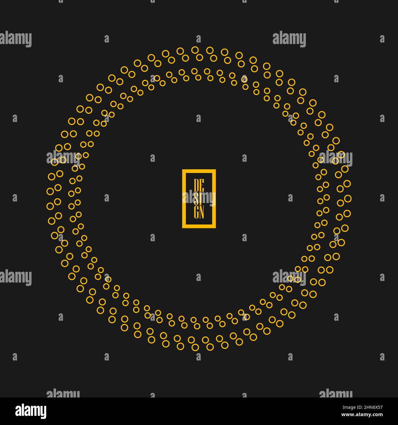 Punti mezzitoni gialli in forma di cerchio astratto. Art. Geometrico elemento di design per cornice di bordo, tecnologia logo rotondo, tatuaggio, segno, simbolo, pagine web Illustrazione Vettoriale