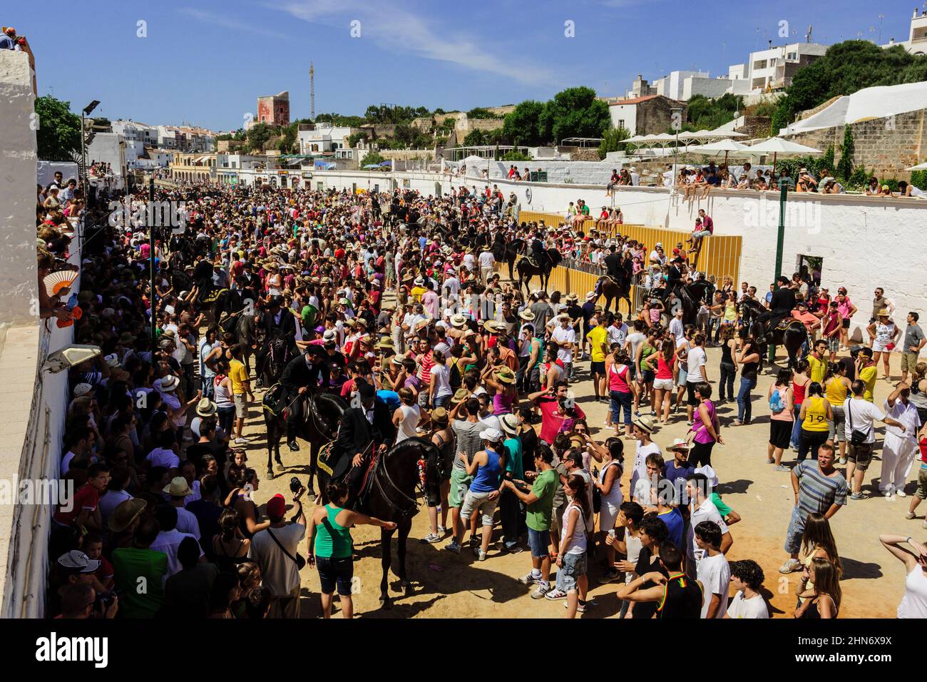 Pruebas de los juegos del PLA, Fiestas de Sant Joan. Ciutadella.,Menorca Islas Baleares,España. Foto Stock