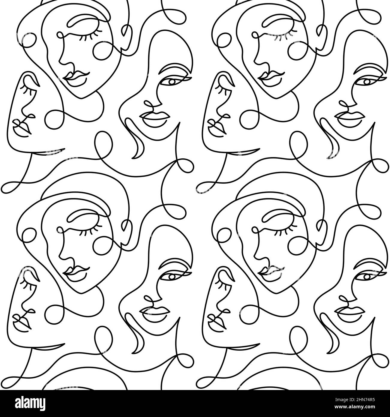Disegno senza giunture dei volti di una donna astratta. Illustrazione Vettoriale