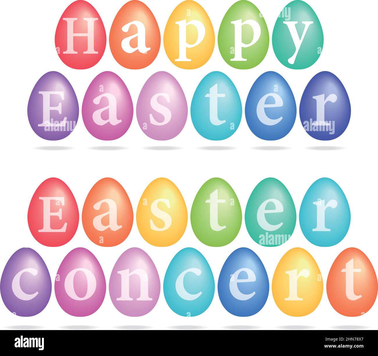 Carta di Pasqua con uova colorate, concerto di Pasqua, illustrazione vettoriale su sfondo bianco Illustrazione Vettoriale