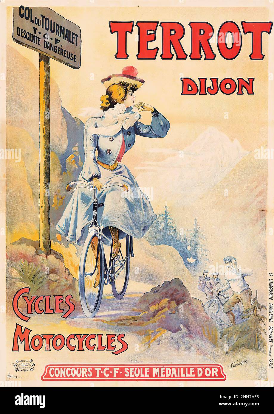Terrot Dijon Cycles motocicles (ca 1902) Nicolas Tamagno (Italiano, 1851 - 1933). Poster pubblicitario di biciclette d'epoca. Foto Stock