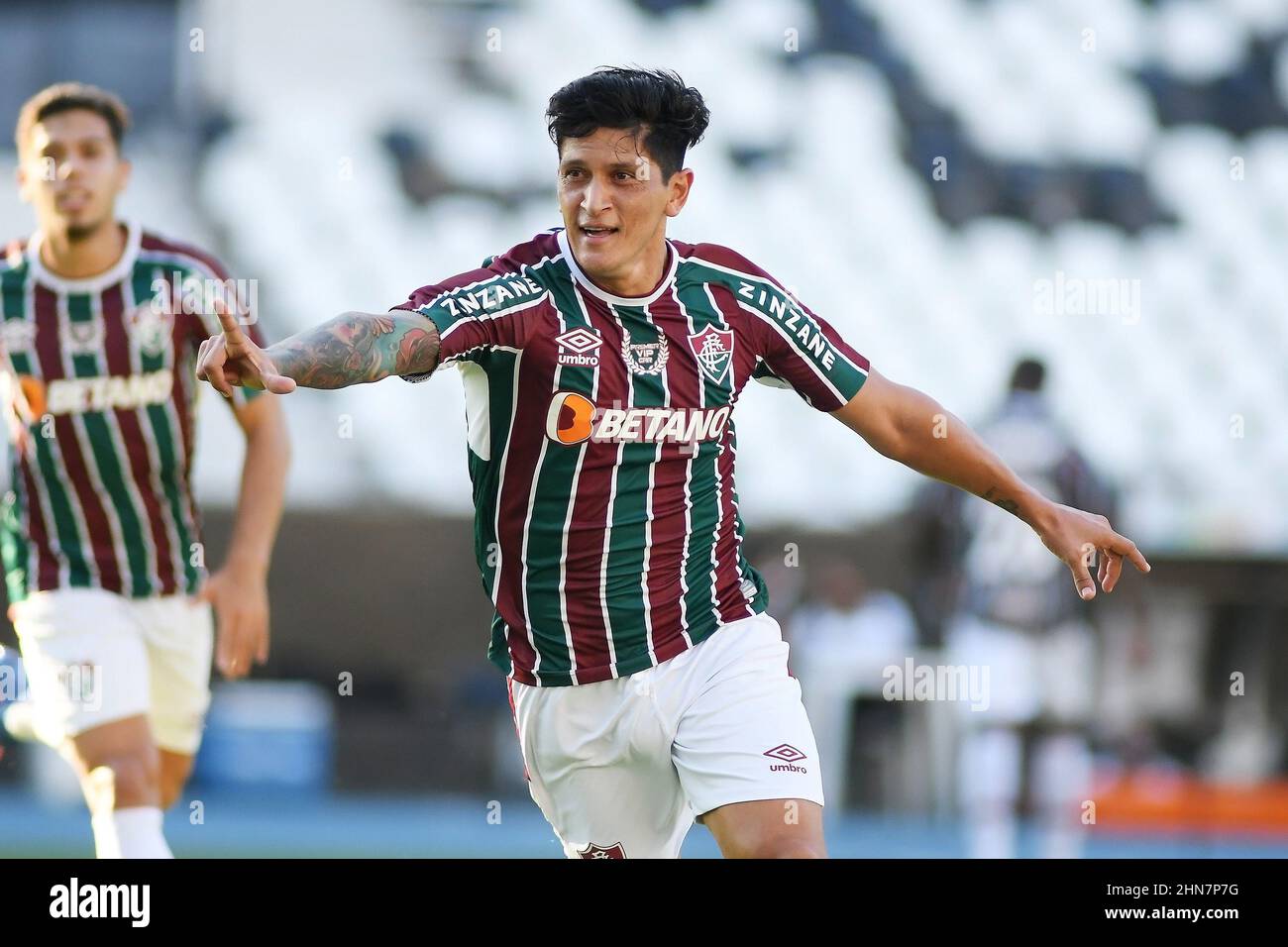 Rio de Janeiro,Brasile,13 febbraio 2022.il giocatore di calcio tedesco Cano della squadra di fluminense celebra il suo obiettivo durante la partita fluminense vs Portuguesa f Foto Stock