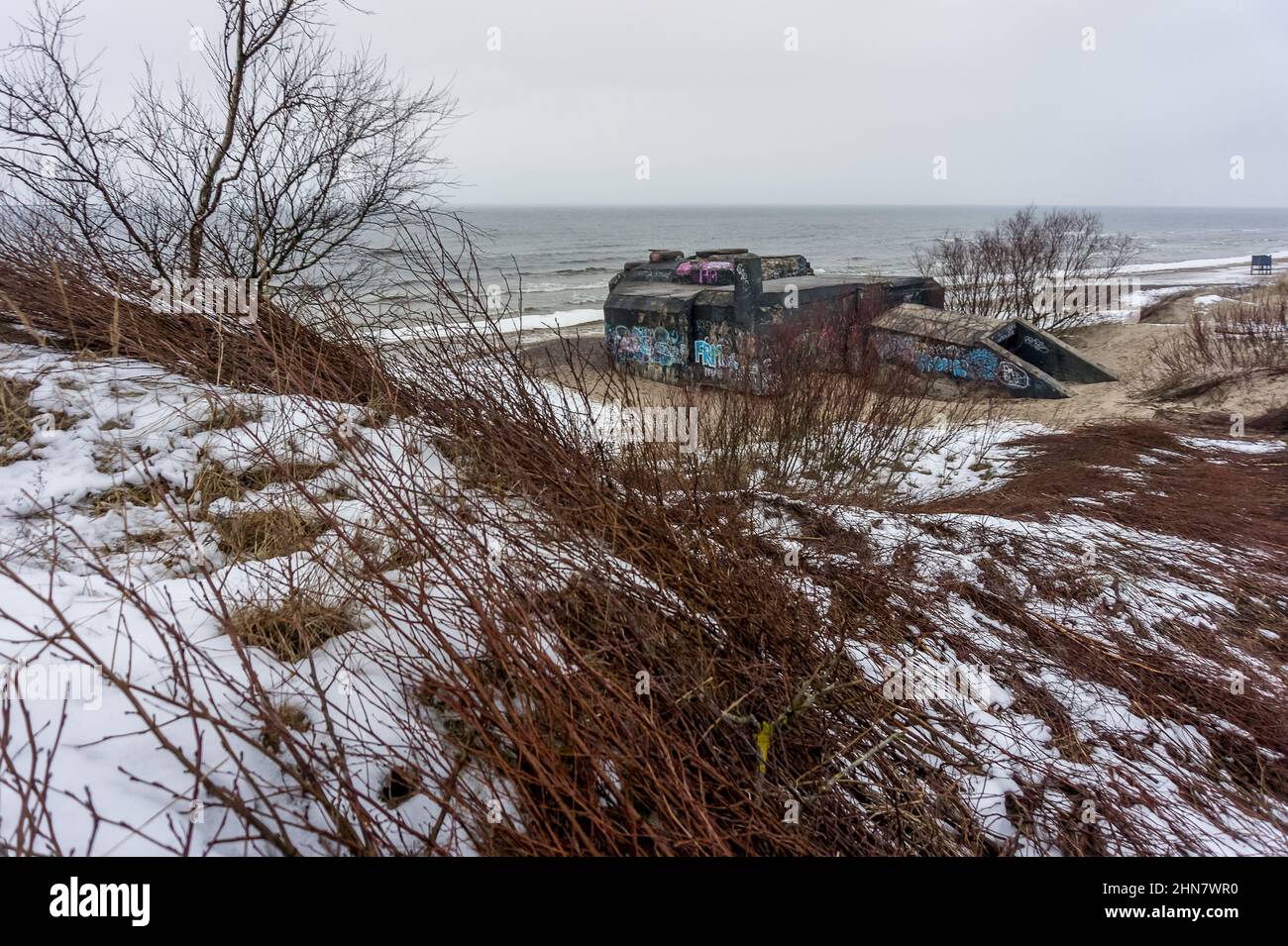 Resti della seconda guerra mondiale 3rd Reich artiglieria difensiva batteria fortificazioni costiere 'Memel Nord' Foto Stock