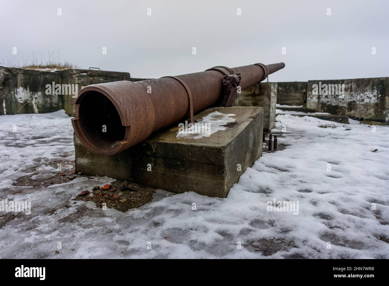 Resti della seconda guerra mondiale 3rd Reich artiglieria difensiva batteria fortificazioni costiere 'Memel Nord' Foto Stock