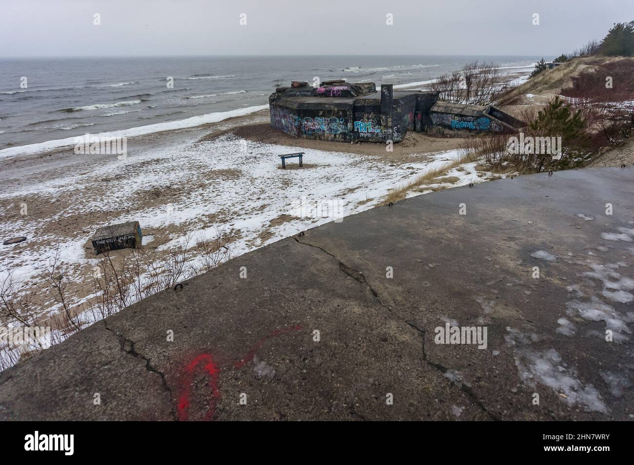 Resti della seconda guerra mondiale 3rd Reich artiglieria difensiva batteria fortificazioni costiere 'Memel Nord' Foto Stock