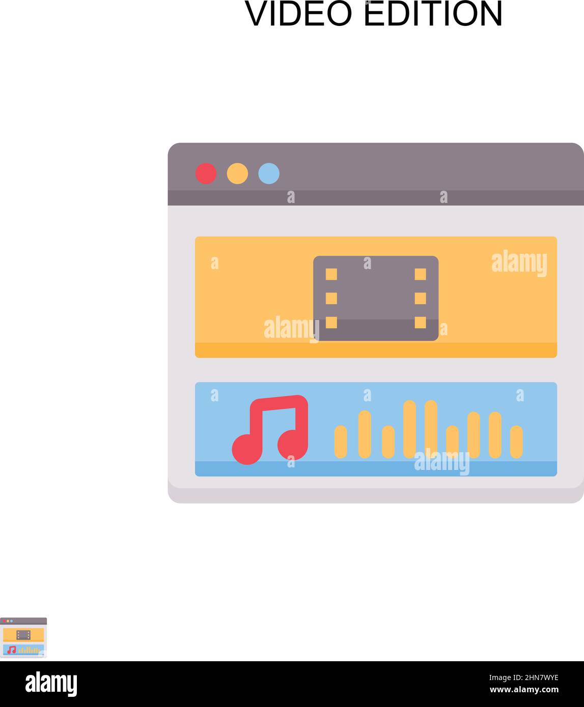Icona vettoriale semplice dell'edizione video. Modello di disegno del simbolo di illustrazione per l'elemento dell'interfaccia utente mobile Web. Illustrazione Vettoriale