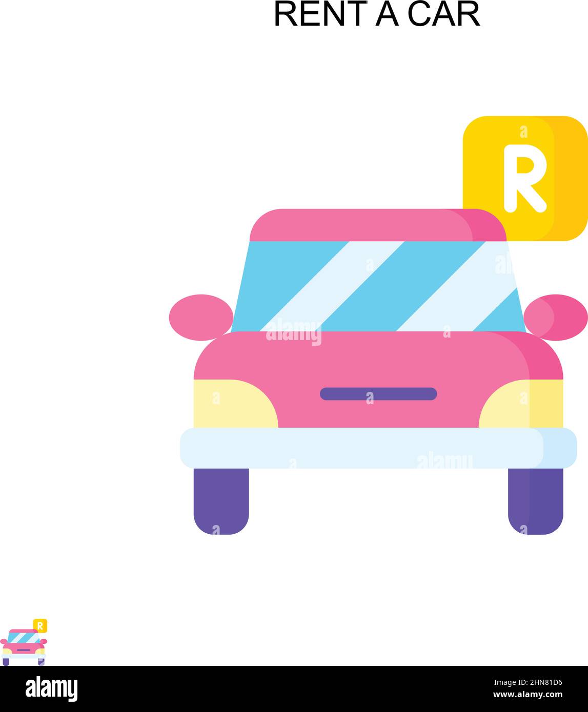 Noleggio di un'auto semplice vettore icona. Modello di disegno del simbolo di illustrazione per l'elemento dell'interfaccia utente mobile Web. Illustrazione Vettoriale