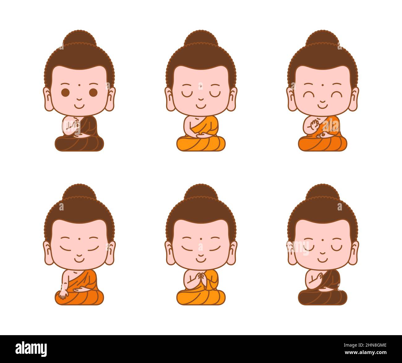 Little buddha fumetto meditazione personaggio contorno colorato illustrazione vettoriale Illustrazione Vettoriale