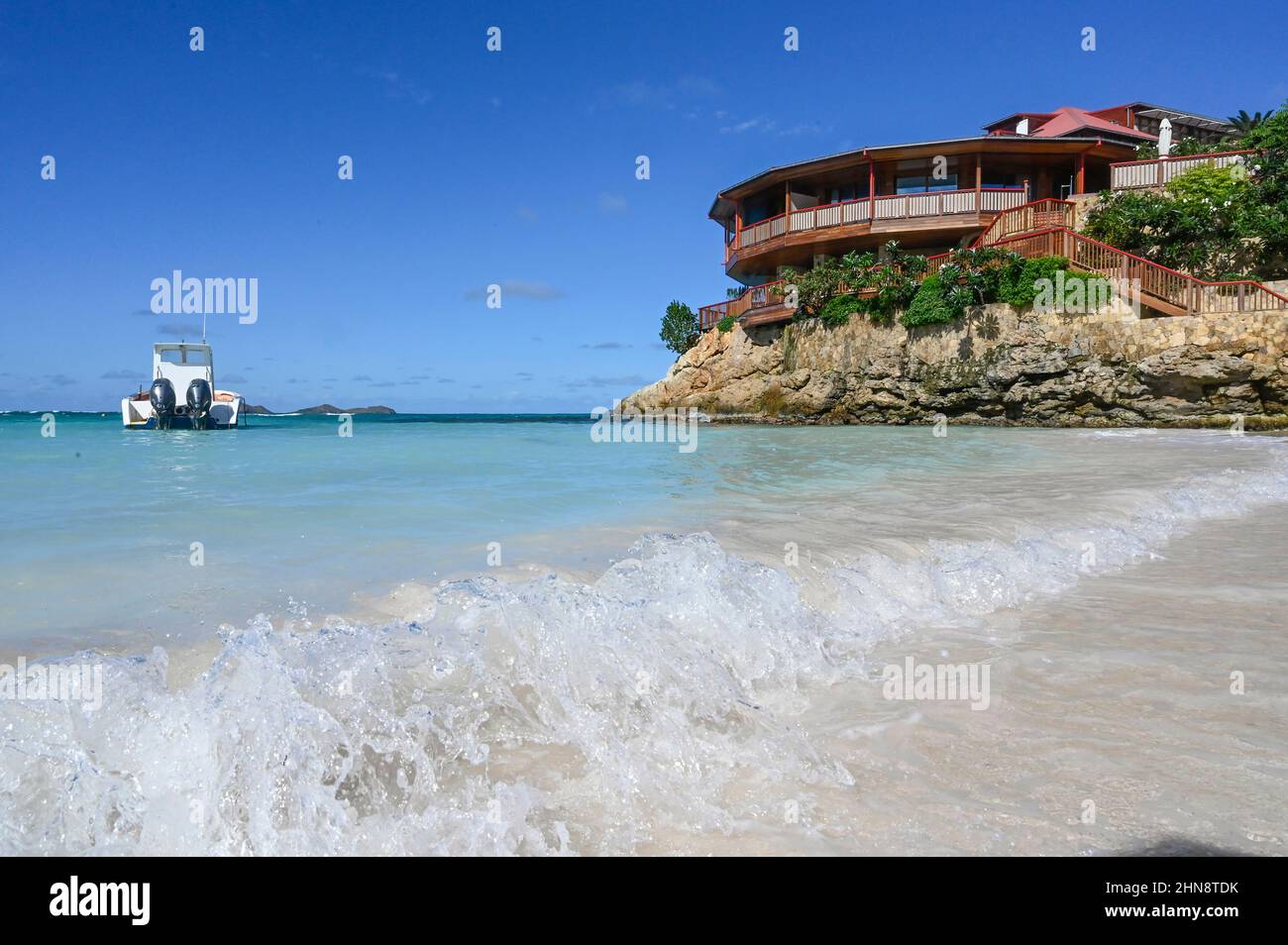 L'Eden Rock Hotel nella baia di Saint-Jean sull'isola caraibica di Saint-Barthélemy (St Barths) nelle Indie Occidentali francesi Foto Stock
