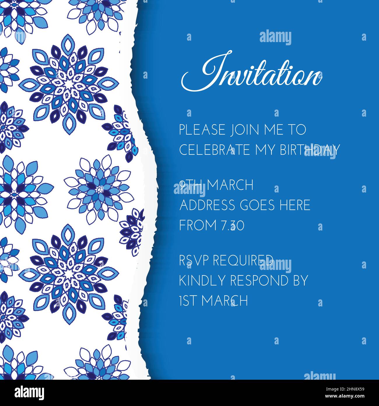Royal Blue elegante Floral Invitation background per la stampa o il Web Illustrazione Vettoriale