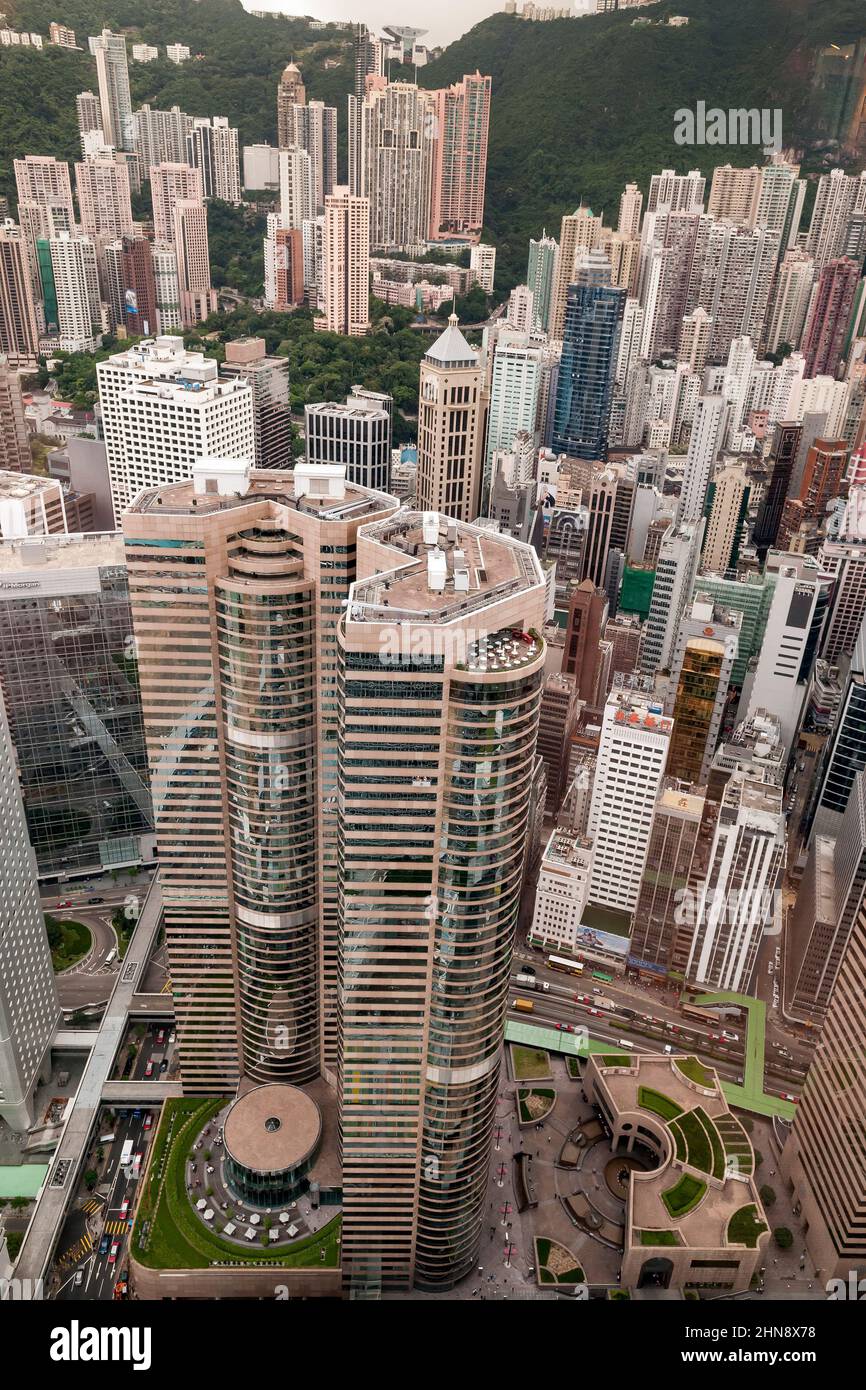 Piazza di scambio 1 & 2 con la Rotunda a livello di podio, e il Forum (ora andato a causa di riqualificazione) a destra, Central, Hong Kong Island, 2008 Foto Stock