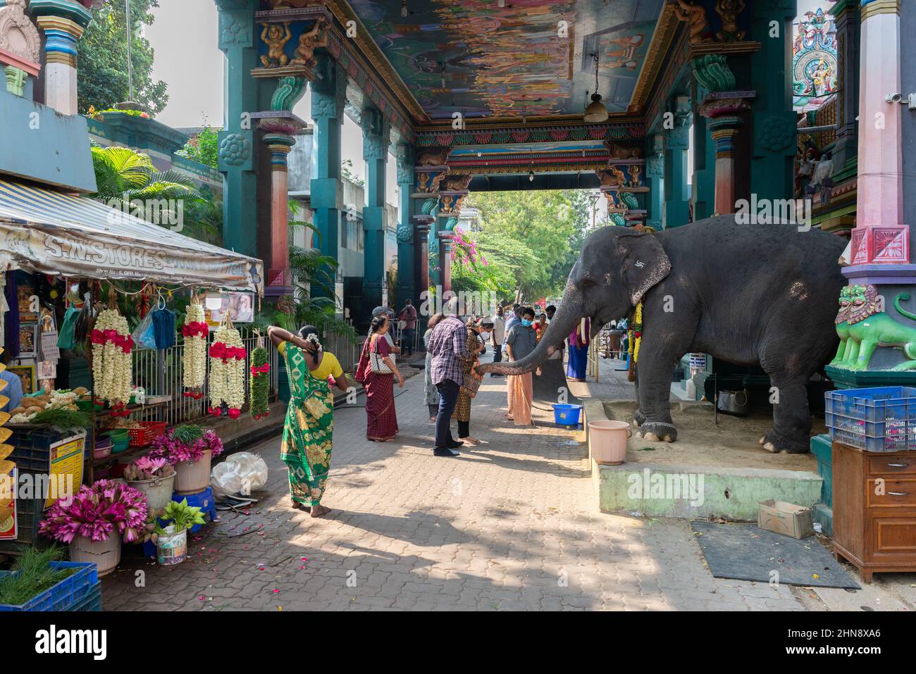 PONDICHERRY, India - 15th Febbraio 2022: Tempio di Manakula Vinayagar. Foto Stock