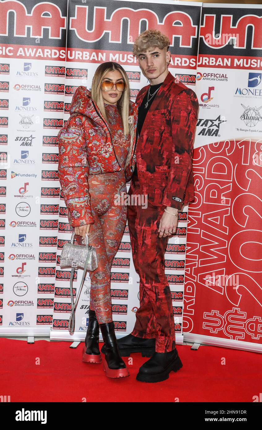 Londra, Regno Unito. 14th Feb 2022. Emily Faye Miller e Cam Holmes partecipano agli Urban Music Awards 2022 presso la Porchester Hall di Londra. Credit: SOPA Images Limited/Alamy Live News Foto Stock