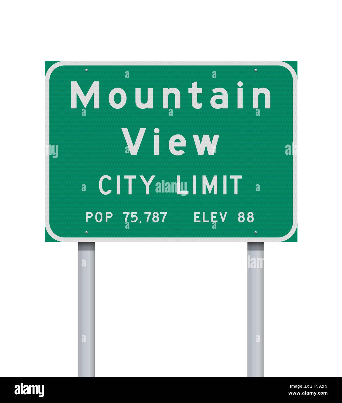 Illustrazione vettoriale del cartello stradale verde Mountain View City Limit su pali metallici Illustrazione Vettoriale