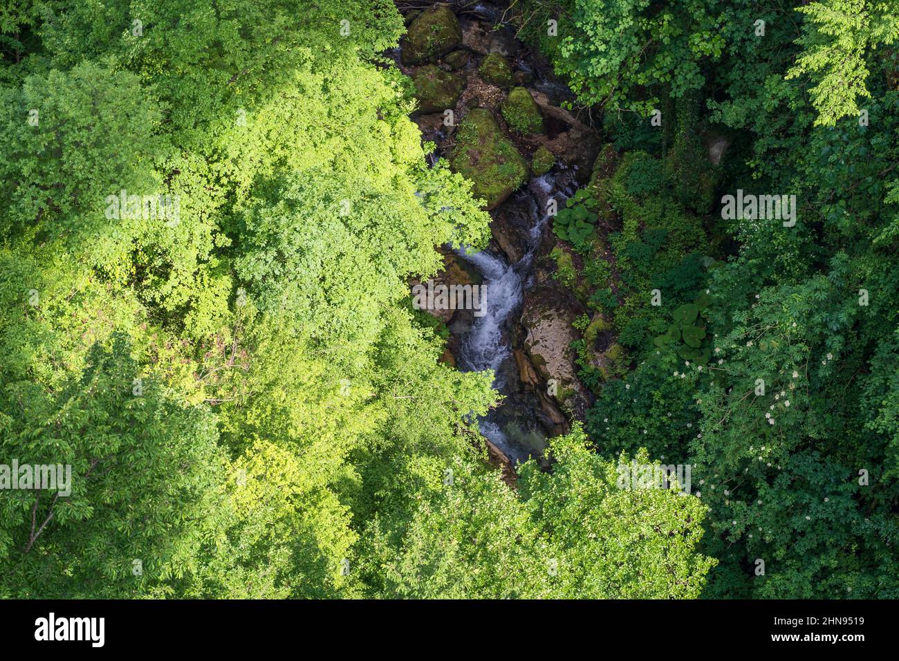 Vista sulla Valle del fiume Orta, Caramanico Terme, Abruzzo, Italia, Europa Foto Stock
